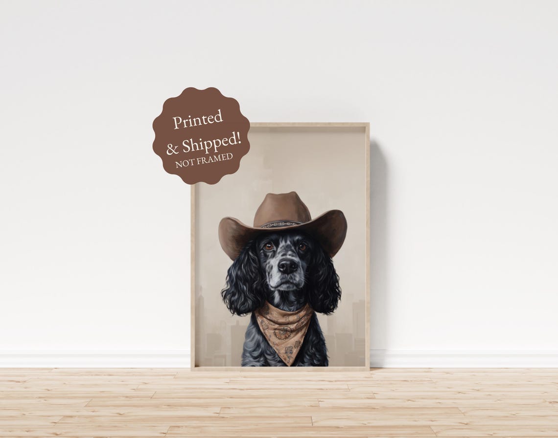 Cocker Spaniel Cowboy Hat Bandana Western Dog Portrait Poster