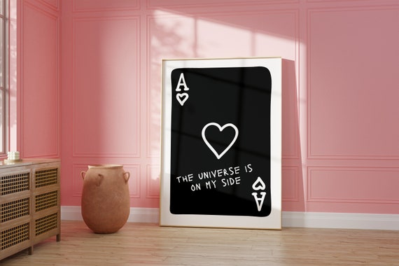 Universe Luck Lucky Girl Syndrome Playing Card Print Retro Bar Cart Decor Preppy Poster Black White Trendy Art Aesthetic Decor