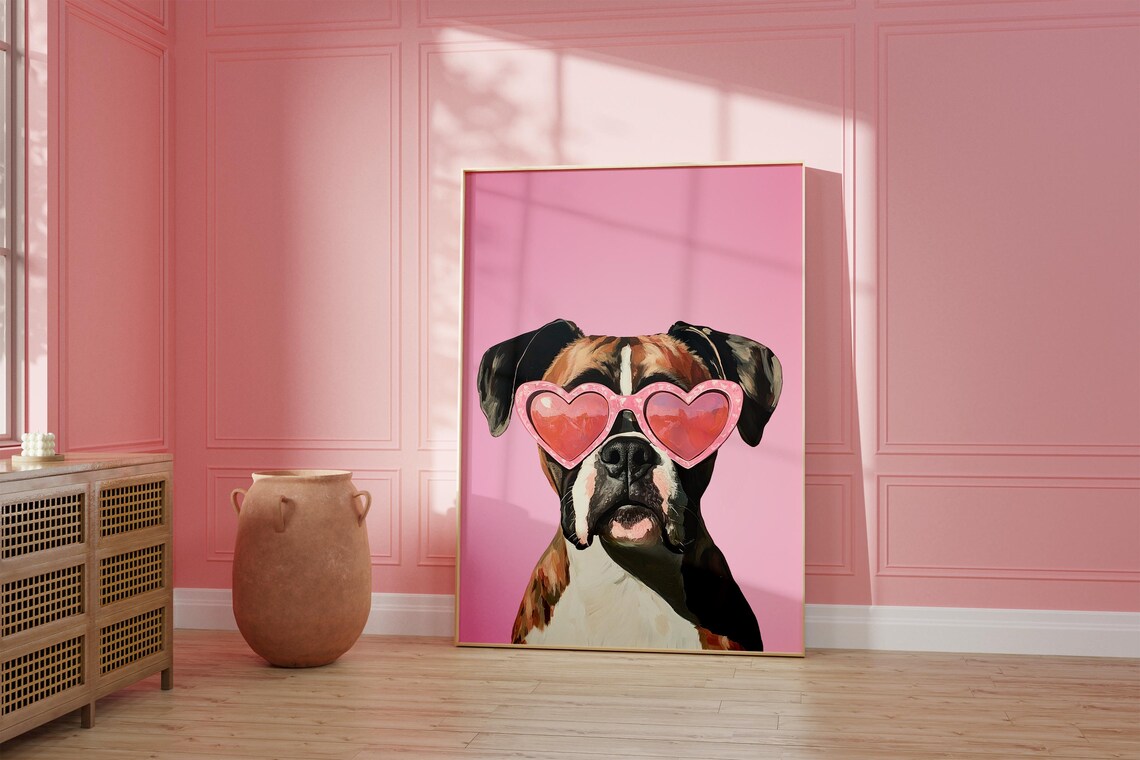 Pink Boxer Dog Preppy Kids Room Art Print - Image 2