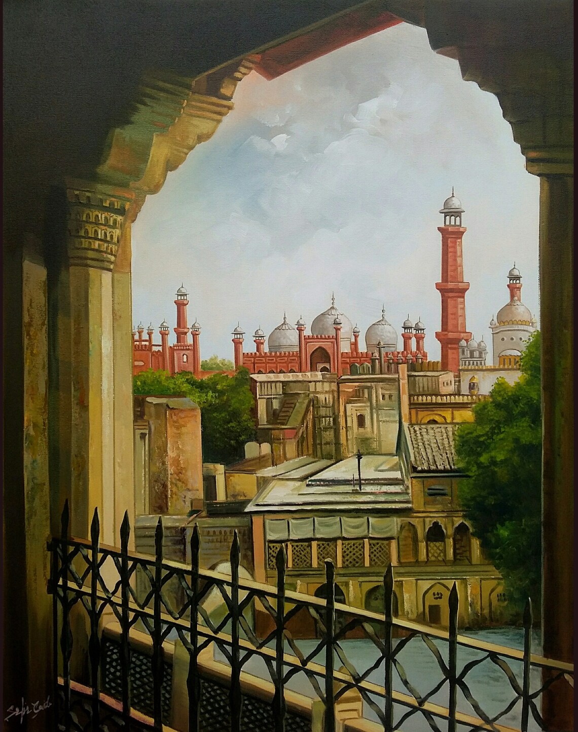 City Oil-Painting-Style Art Print for Home Decor