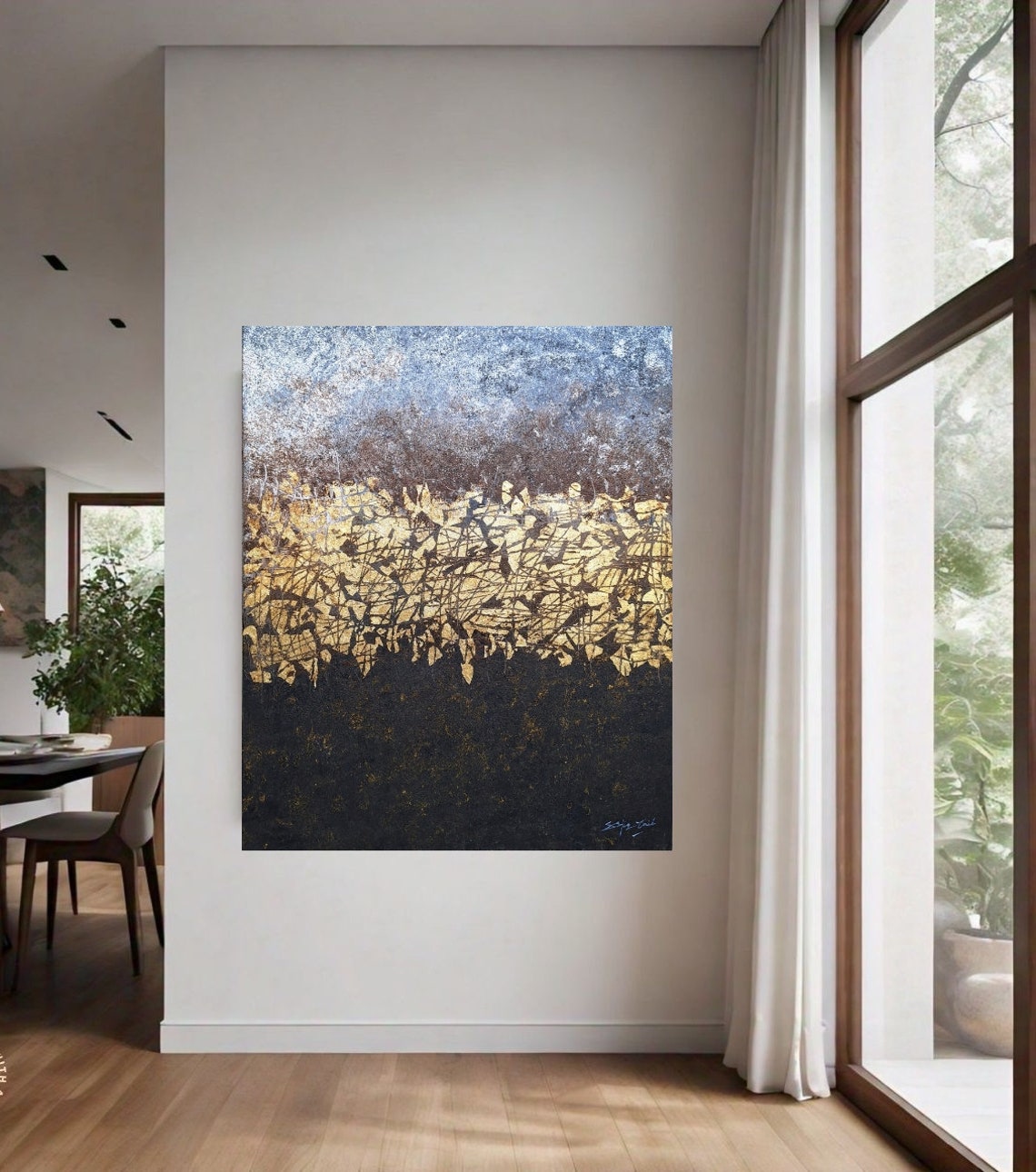 Gold Black Abstract Textured Luxe Modern Shimmer Statement Poster