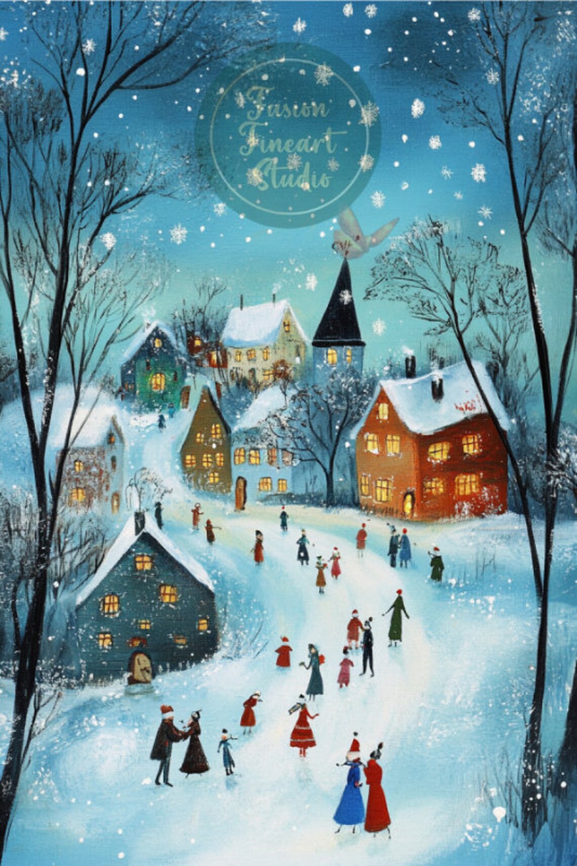 Winter Print Winter Wall Art Vintage Christmas Painting Christmas Village Print Winter Wonderland Christmas Print Prints - Image 3