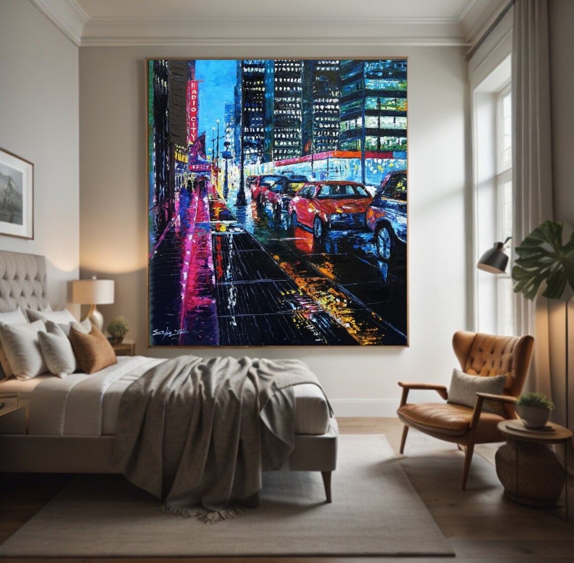 Radio City Music Hall New York Rainy Night Oil Painting Art Poster - Image 3