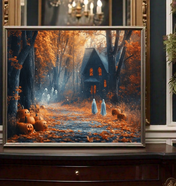 Cute Ghosts Halloween Art Print Gothic Decor Adorable Ghost Print Spooky Vintage Poster Halloween Print Instant Jpg