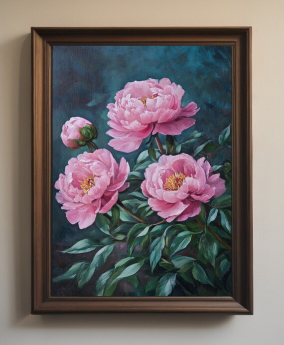 Peony Print Moody Wall Art Floral Print Vintage Floral Print Floral Wall Art Flower Painting Prints Wall Art