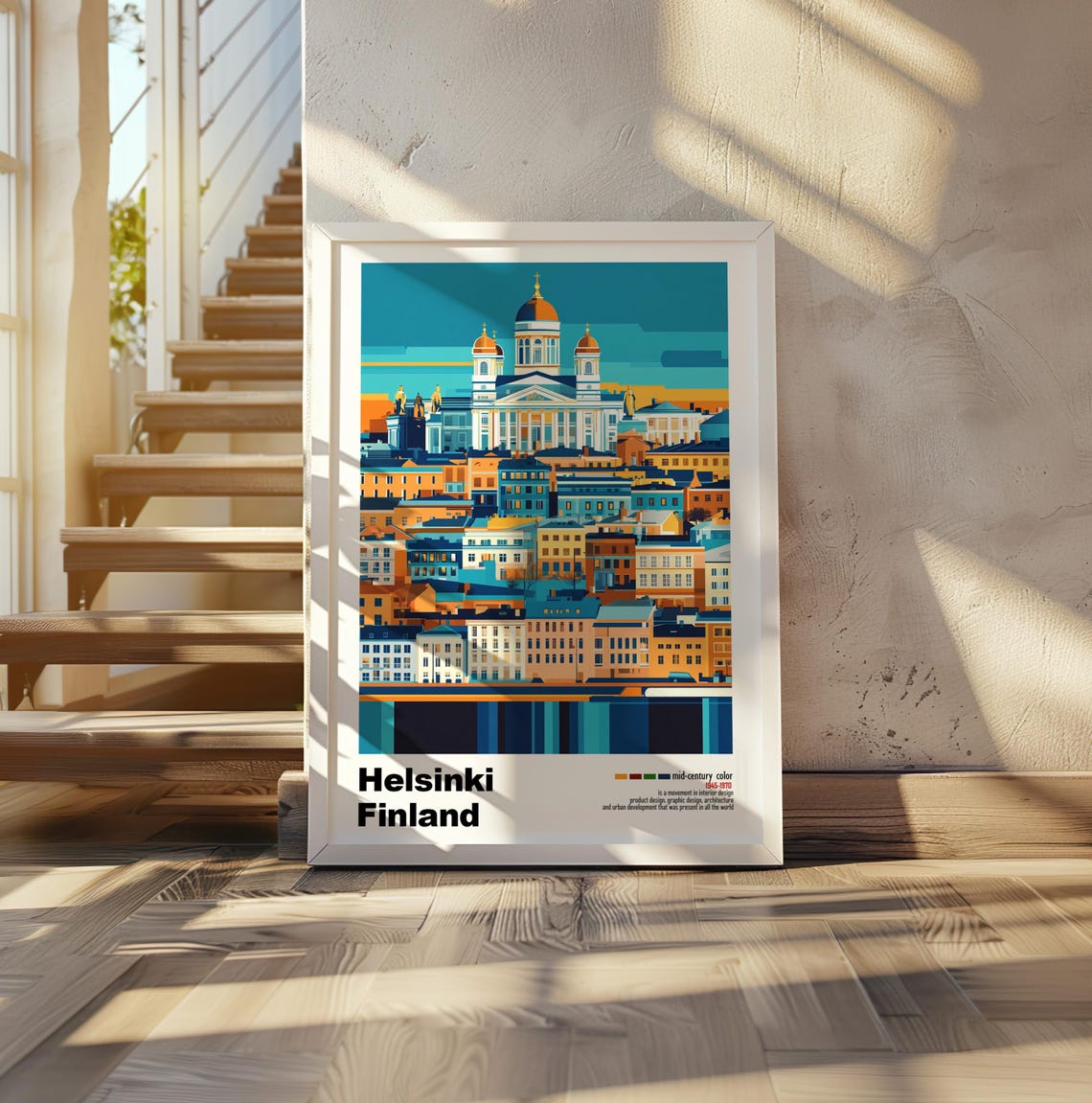 Helsinki Finland Cathedral Harbor Skyline Mid Century Poster - Image 2