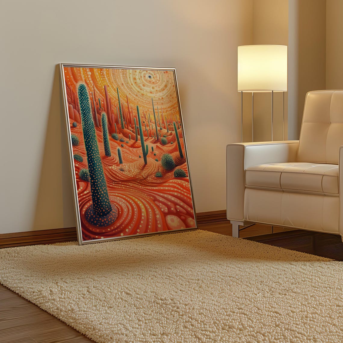 Saguaro Cactus Desert Under a Spiral Sun Kusama Style Poster - Image 3