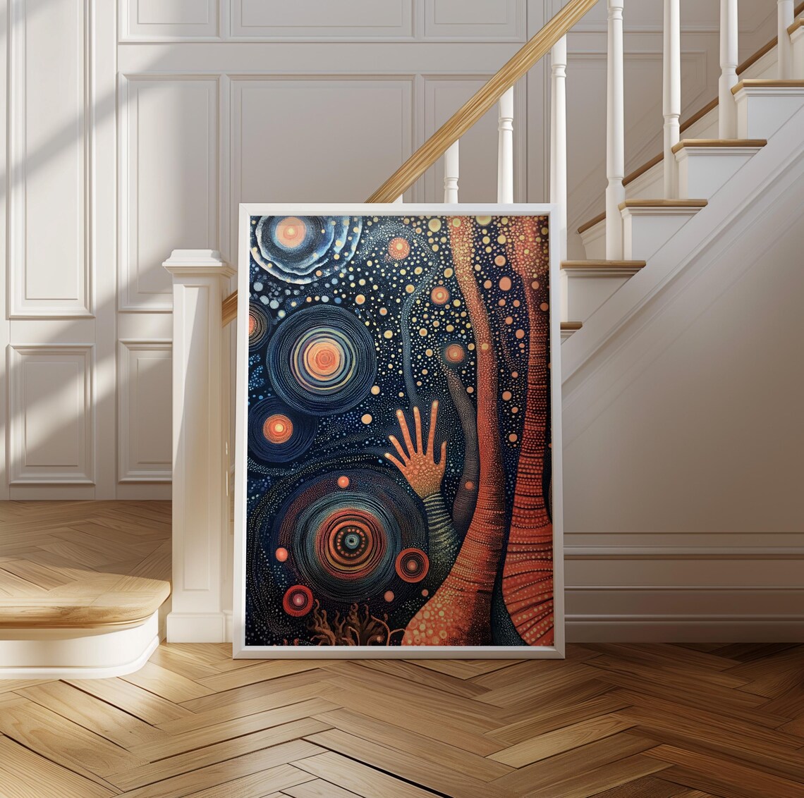 Kusama Inspired Night Ocean Swirl Dots Rising Hand Scene Poster - Image 2