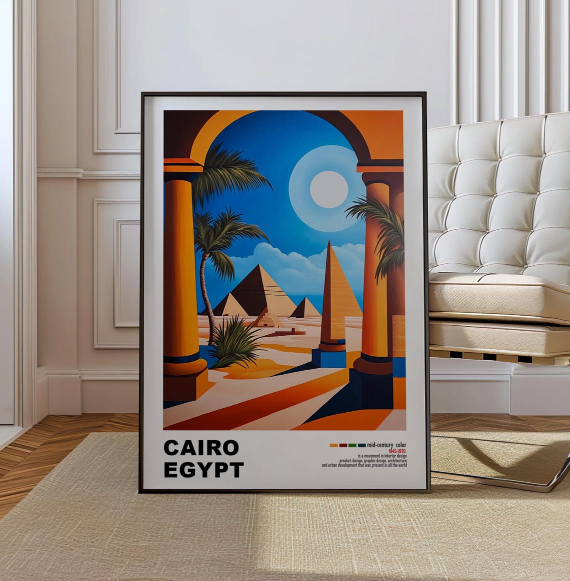 Cairo Egypt Mid Century Modern Architecture Art Print Retro Minimalist City Poster With Geometric Design Bold Mid Century Pyramids
