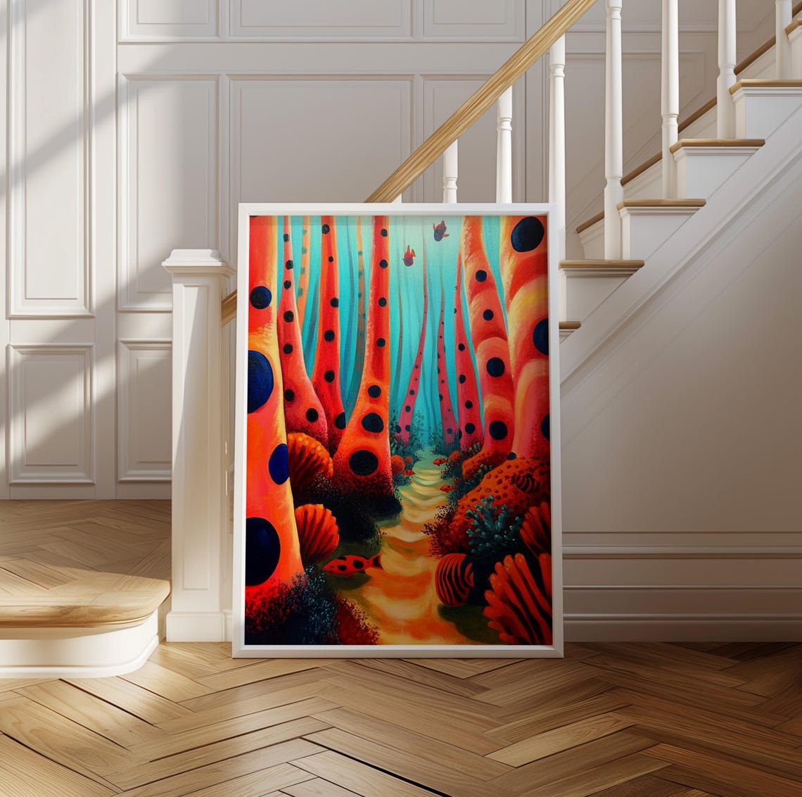 Kusama Inspired Red Dotted Forest Surreal Modern Pop Art Poster - Image 2