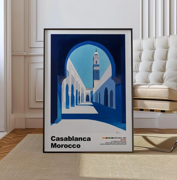 Casablanca Morocco Mid Century Modern Architecture Art Print Retro Minimalist City Poster With Geometric Design Bold Mid Century Print