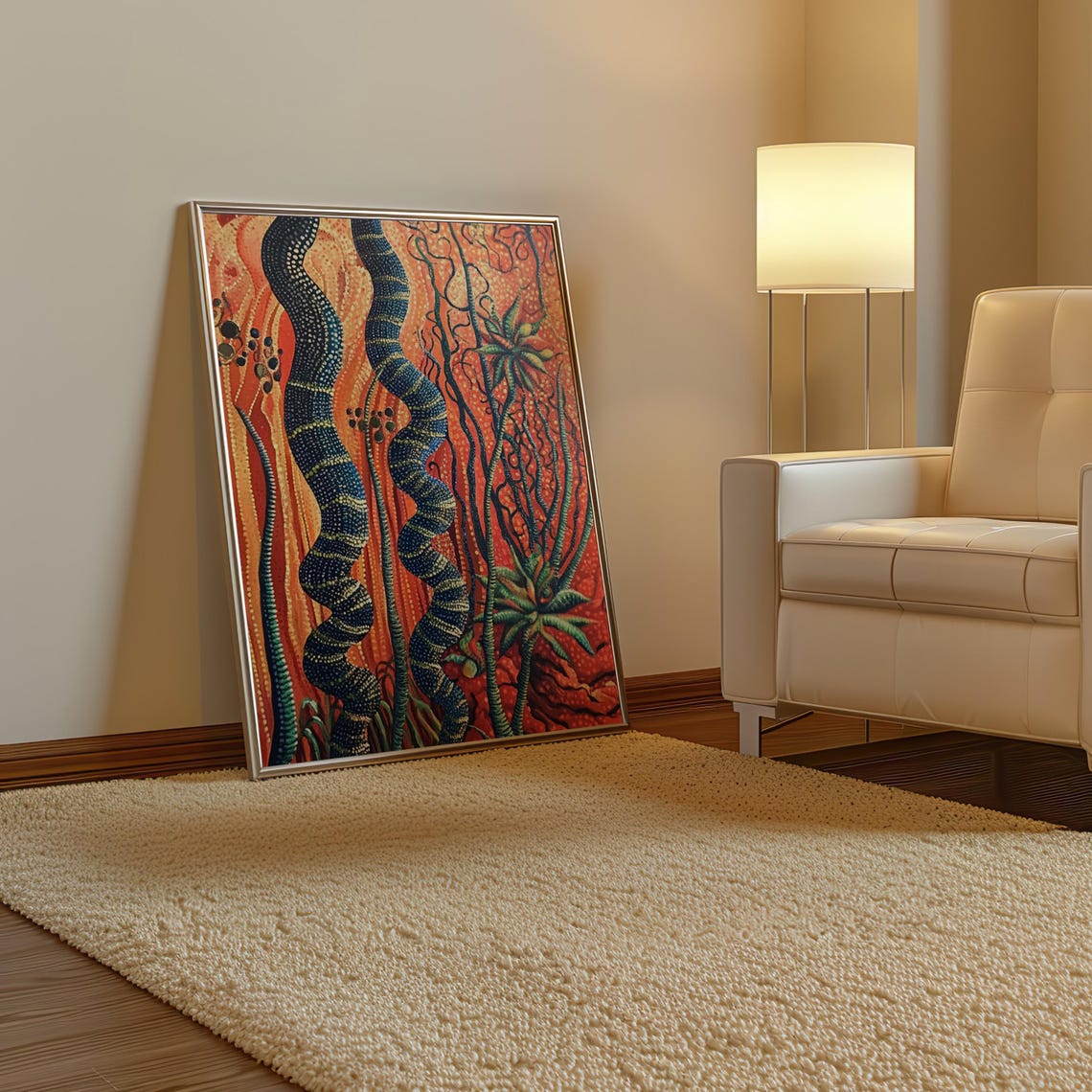 Dark Serpent Vines in Wild Fiery Orange Dotted Jungle Art Poster - Image 3