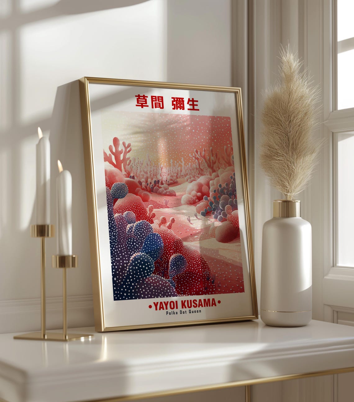 Pink Coral Canyon Dotted Rocks Soft Sky Yayoi Kusama Inspired Poster - Image 3
