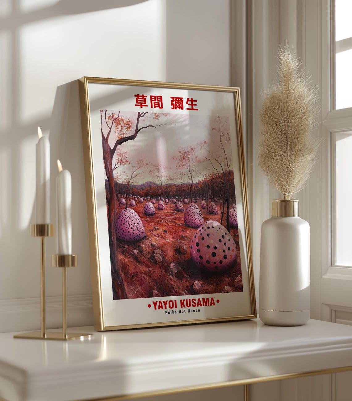 Yayoi Kusama-Inspired Pink Polka Dot Pumpkin Grove Art Poster - Image 3