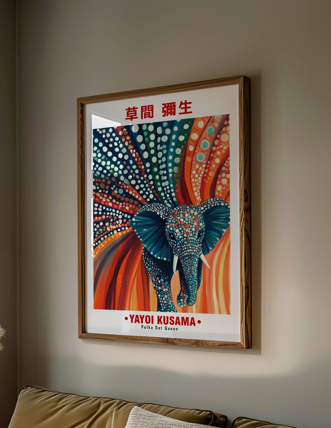 Yayoi Kusama-Inspired Polka Dot Elephant Flaming Swirl Poster - Image 2