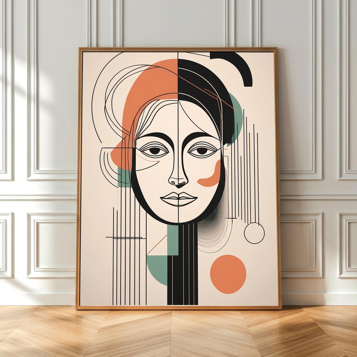Minimalist Abstract Line Art Portrait Geometric Female Face