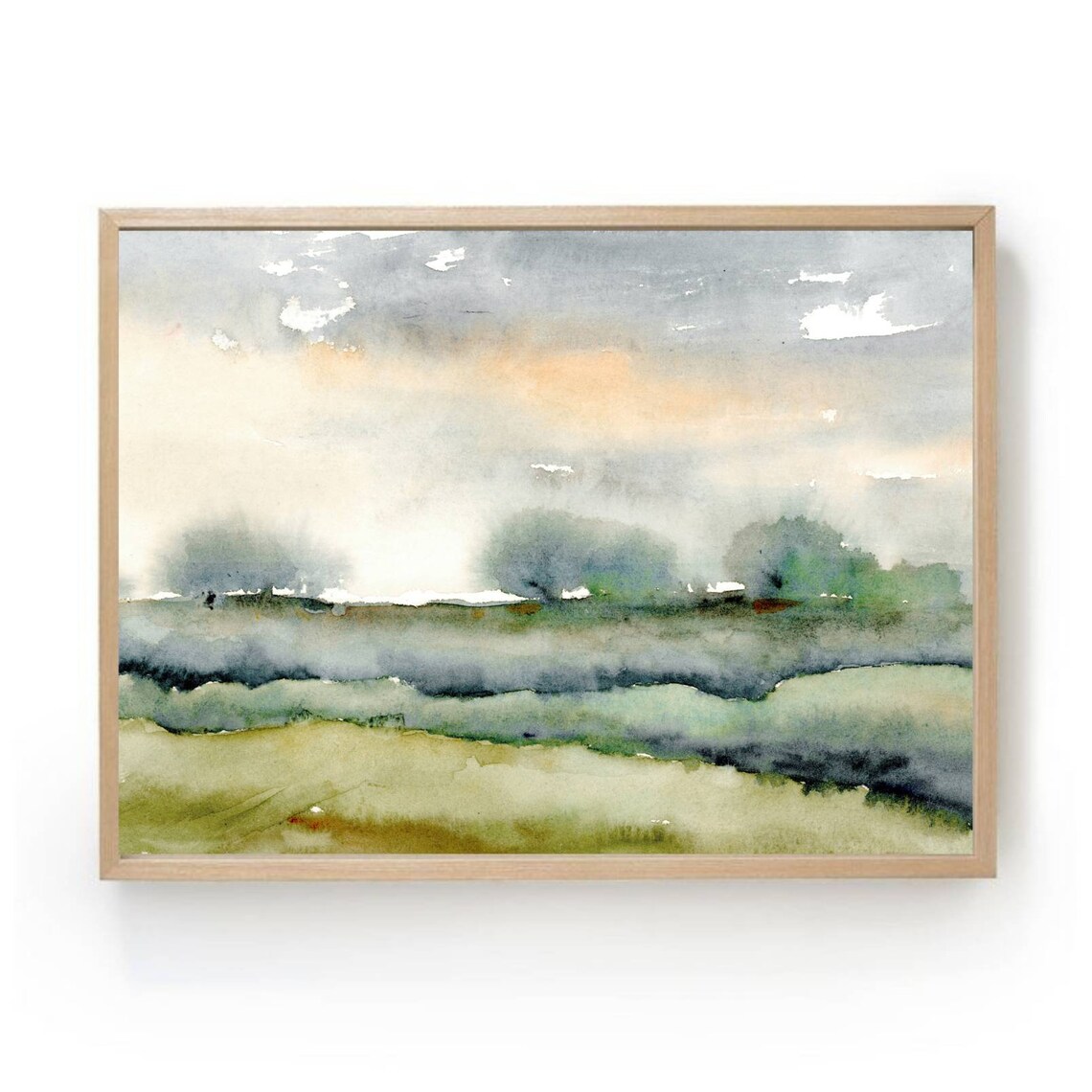 Watercolor Landscape Art Print, Abstract Evening Trees