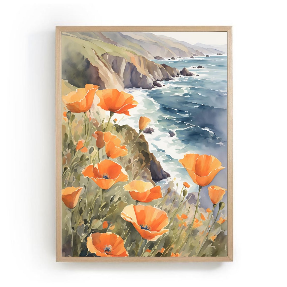 Big Sur Coast Landscape Watercolor Travel Poster