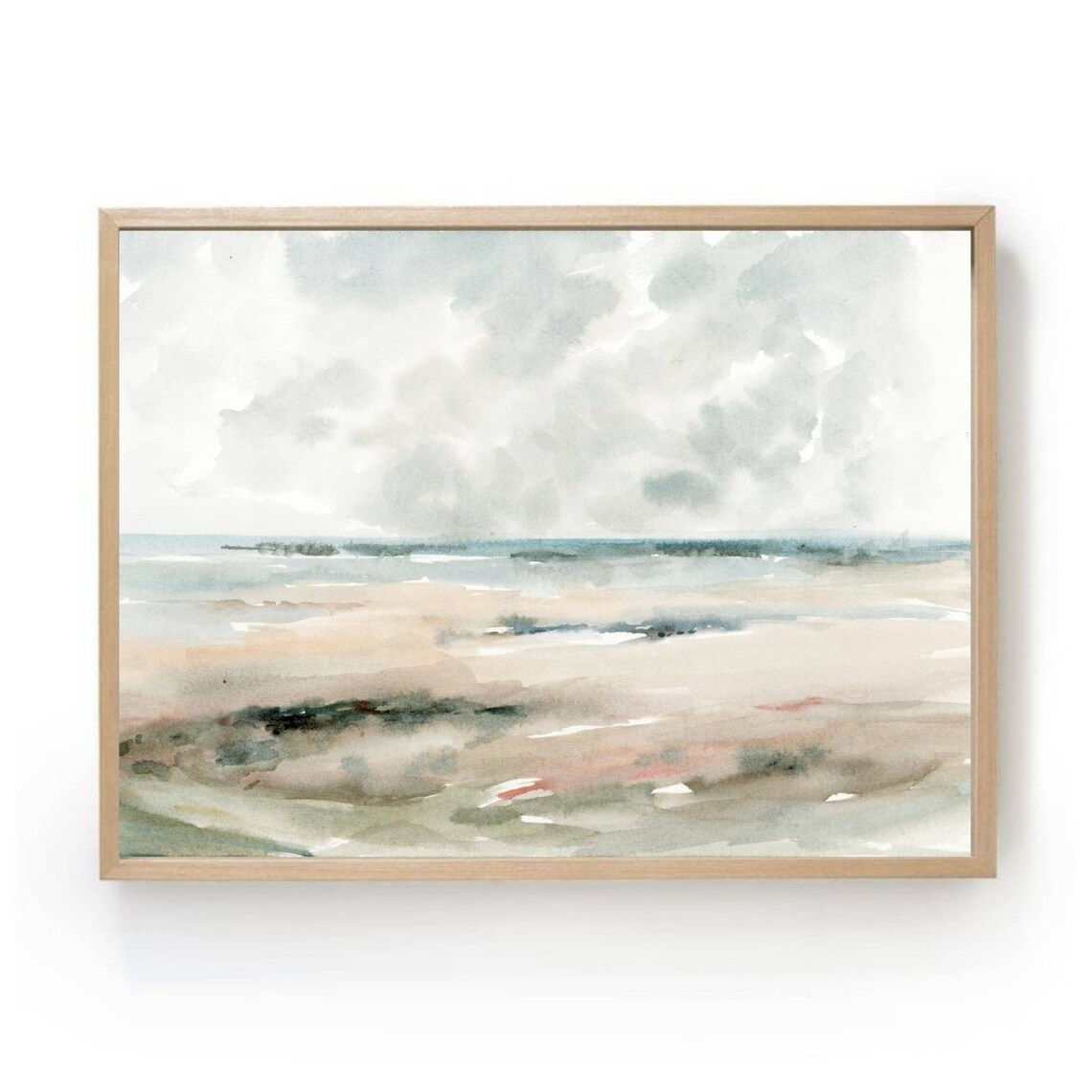 Neutral Watercolor Landscape Art Print, Coastal