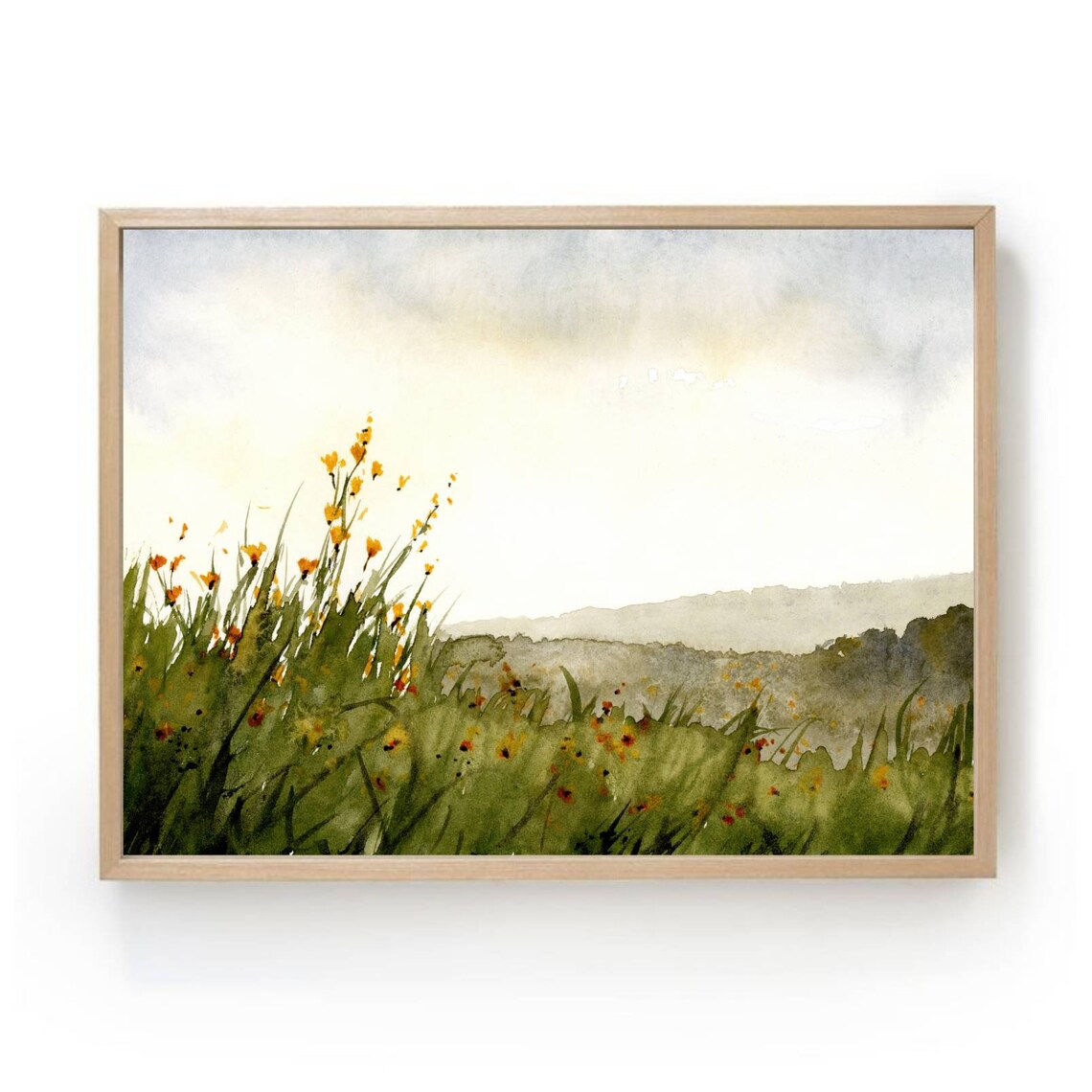 Wildflowers Watercolor Art Print, Orange Poppy Meadow