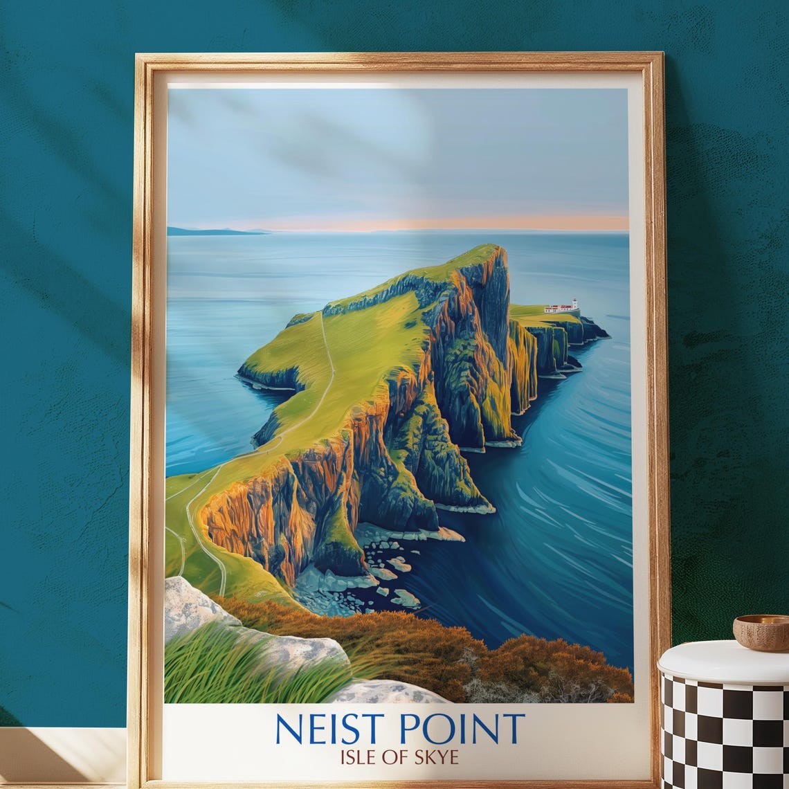 Neist Point Isle Of Skye Golden Cliffs Lighthouse Scenic Poster