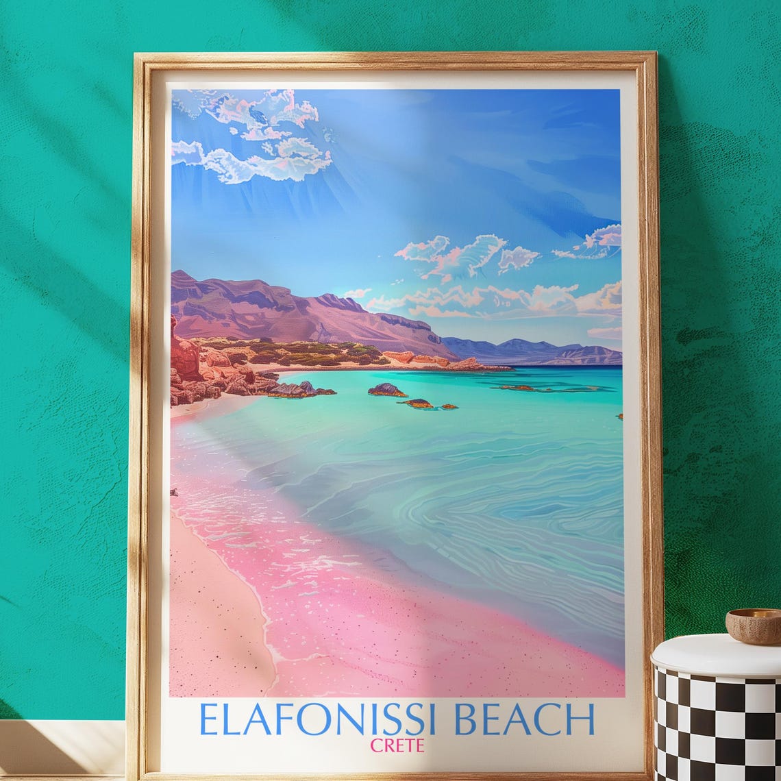 Elafonissi Beach Crete Pink Sand Turquoise Water Travel Poster