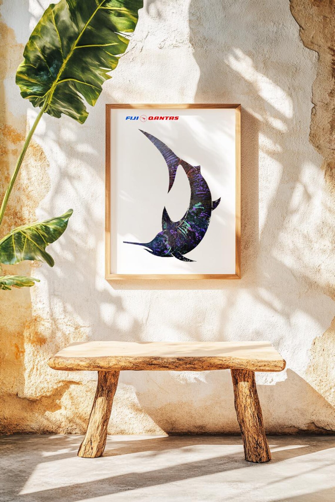 Vintage Fiji Qantas Travel Poster Leaping Marlin Airline Wall Decor - Image 2