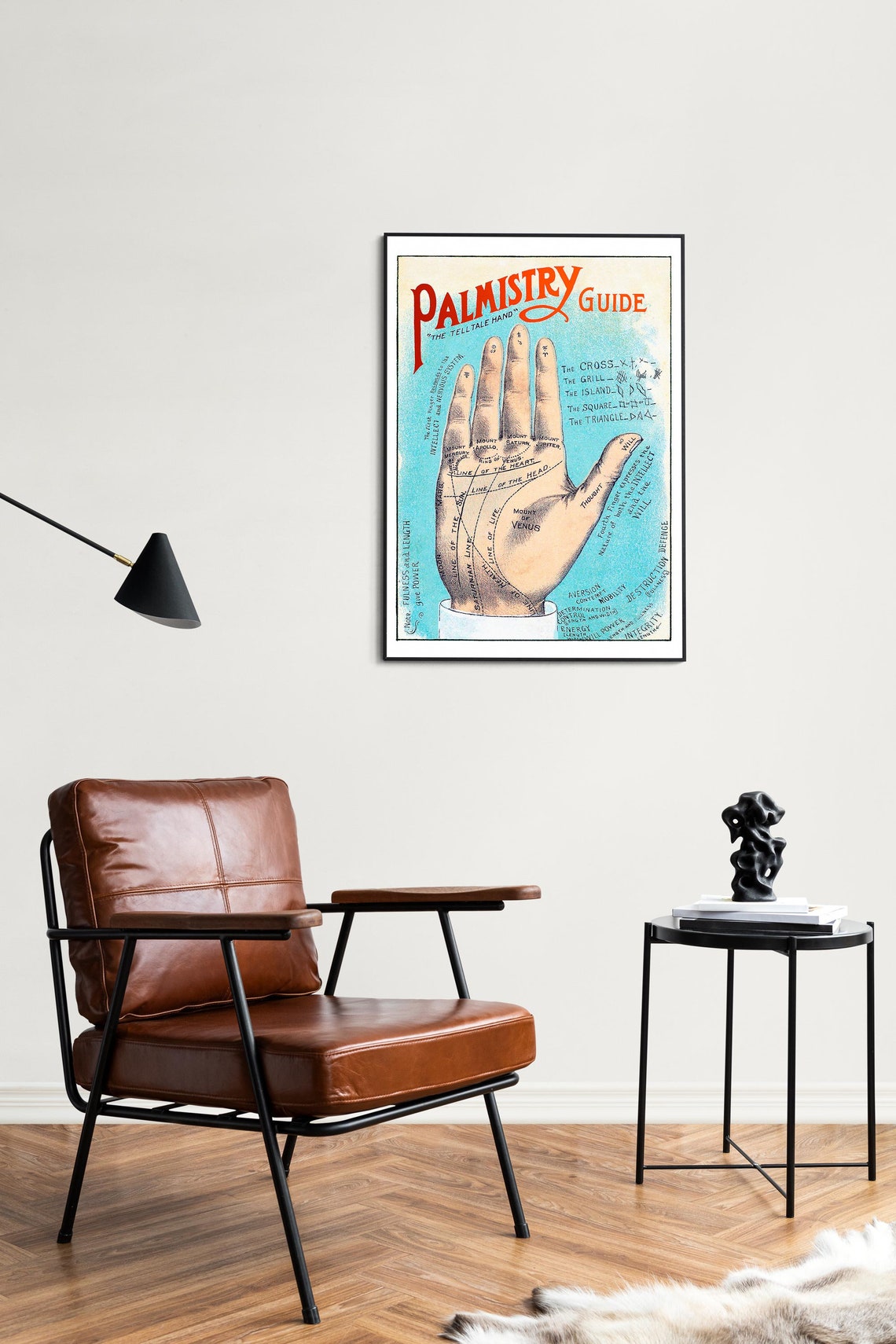 Palmistry Guide The Tell Tale Hand Vintage Palm Reading Chart Poster - Image 2