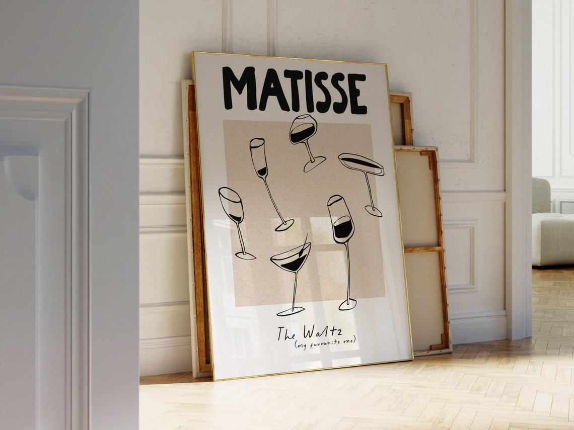 Matisse Style Wine Glass Line Drawing The Waltz Neutral Poster - Image 6
