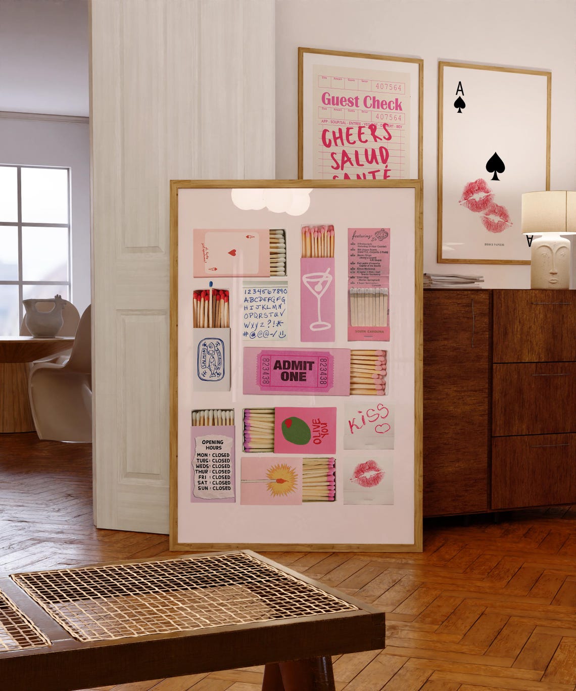 Pink Matchbox Collage Retro Matchbook Trendy Gallery Wall Poster