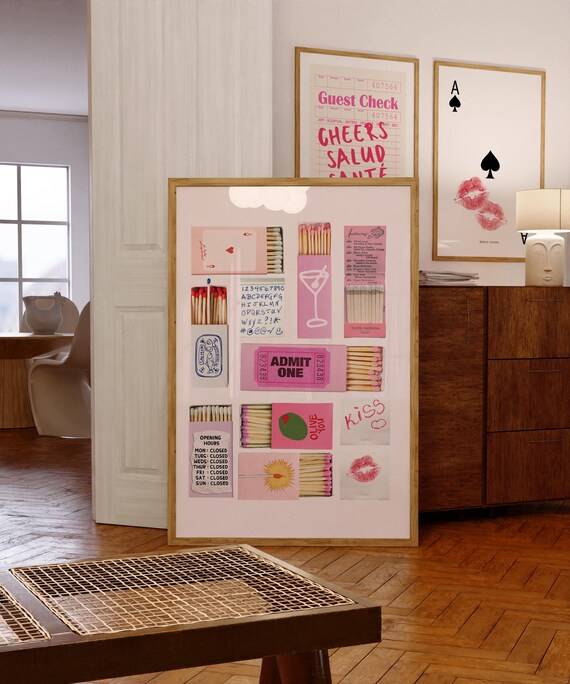 Pink Matchbox Collage Retro Matchbook Trendy Gallery Wall Poster