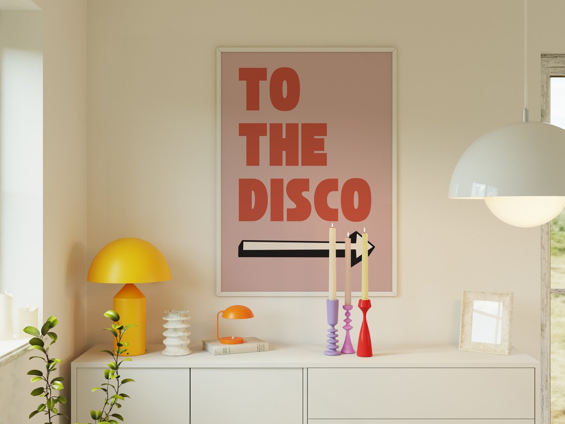 To The Disco Retro Word Poster, Pink Decor - Image 4