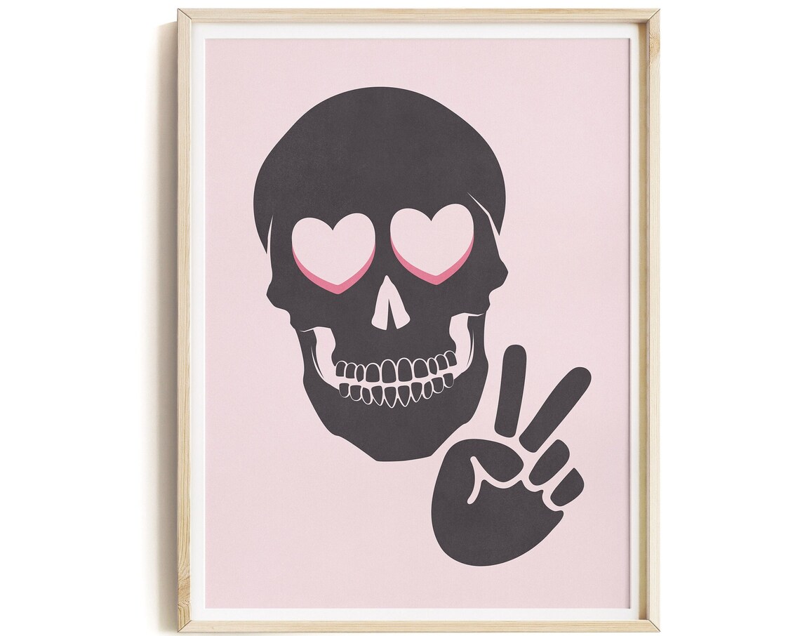 Pink Skull Heart Eyes Peace Sign Cute Girly Halloween Poster - Image 3