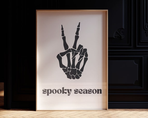 Spooky Season Skeleton Print Funny Halloween Art Decor Groovy Wall Trendy Fall Peace Sign
