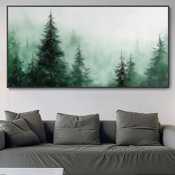 Modern Abstract Landscape Original Knife Painting Oil Pine Forest Visual Art Home Decor Thick Texture 3d Quality Natural Ambiance Soft Deep