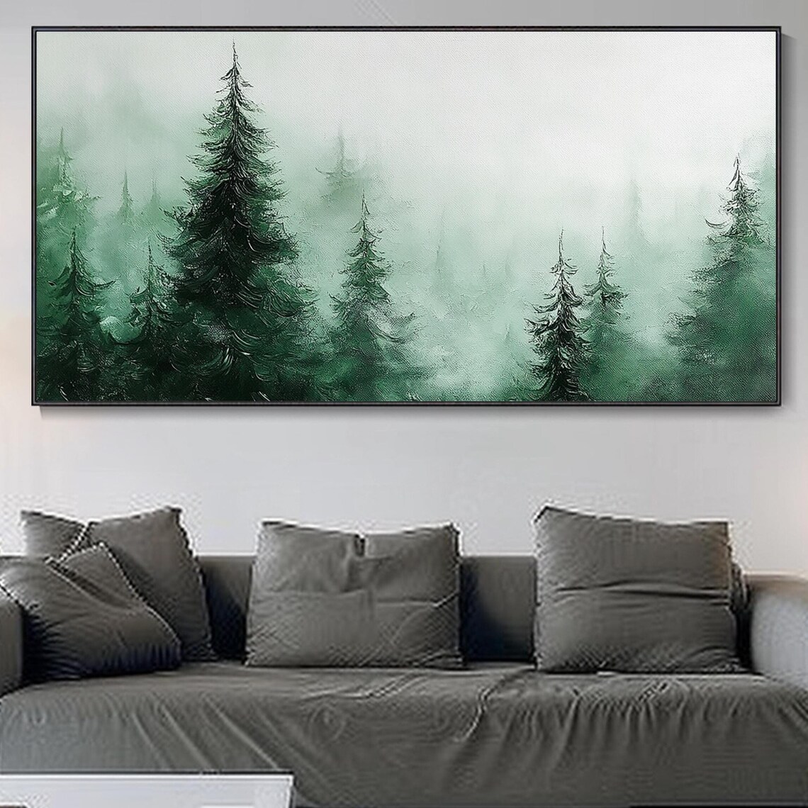 Modern Abstract Landscape Original Knife Painting Oil Pine Forest Visual Art Home Decor Thick Texture 3d Quality Natural Ambiance Soft Deep