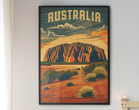 Australia Travel Poster Vintage Style Ayers Rock Home Decor Wall Art Vacation Souvenir Frame Not Included