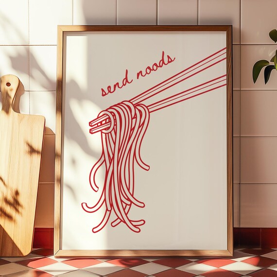 Send Noods Pasta Print Funny Kitchen Wall Decor Cooking Poster Foodie Art Apartment Trendy Food