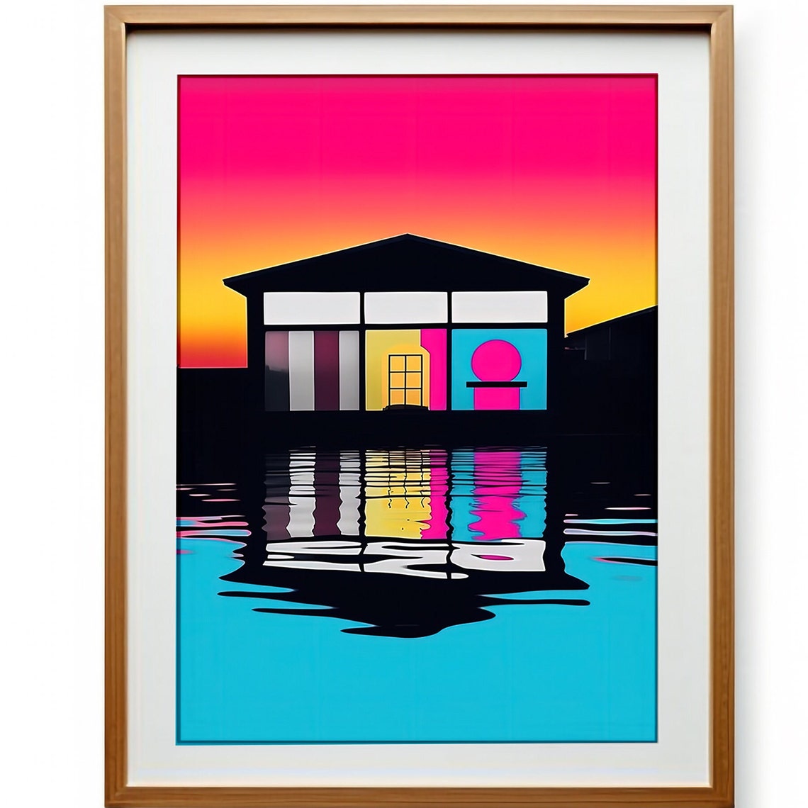 Modern Geometric Beach House Sunset Reflection Minimalist Art Print - Image 2