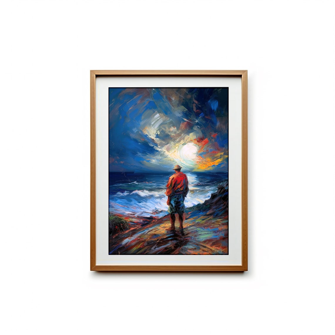 Moonlit Sea Watcher Impressionist Ocean Oil Painting Art Print - Image 2