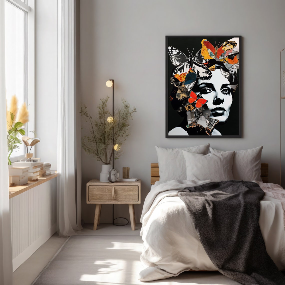 Pop Art Butterfly Woman Collage Portrait Bold Modern Wall Art - Image 2