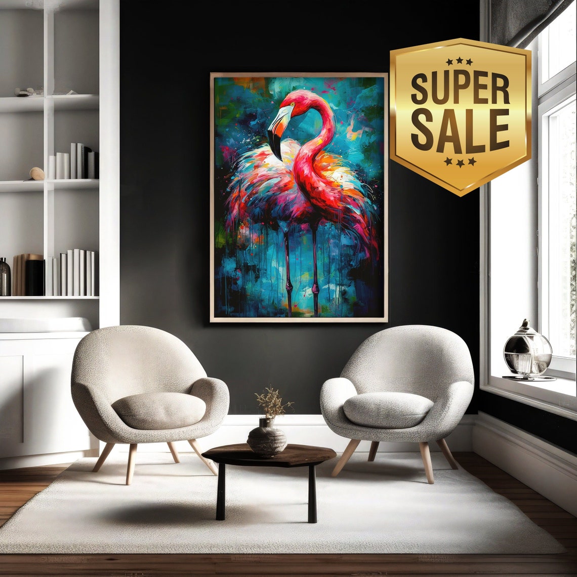Pink Flamingo Abstract Expressionist Colorful Bird Art Poster - Image 2