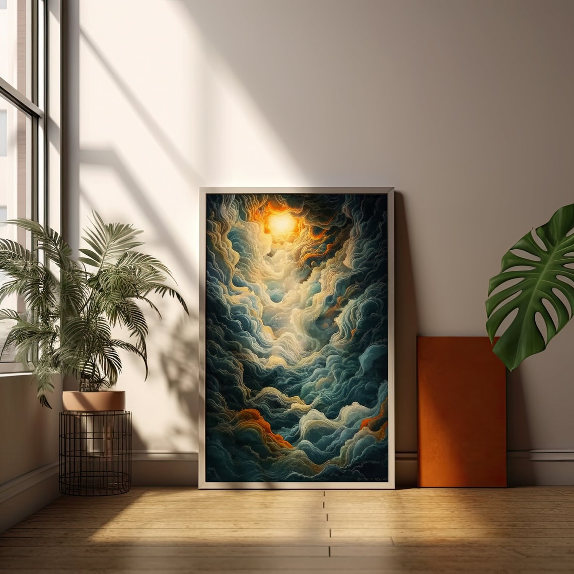 Golden Sun Breaks Through Storm Clouds Surreal Sky Art Print