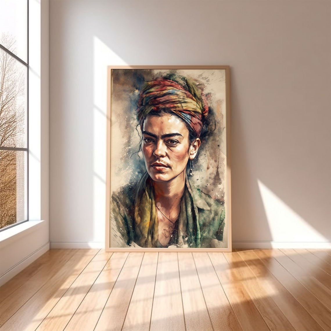 Frida Kahlo Watercolor Portrait Colorful Headscarf Art Wall Art - Image 2