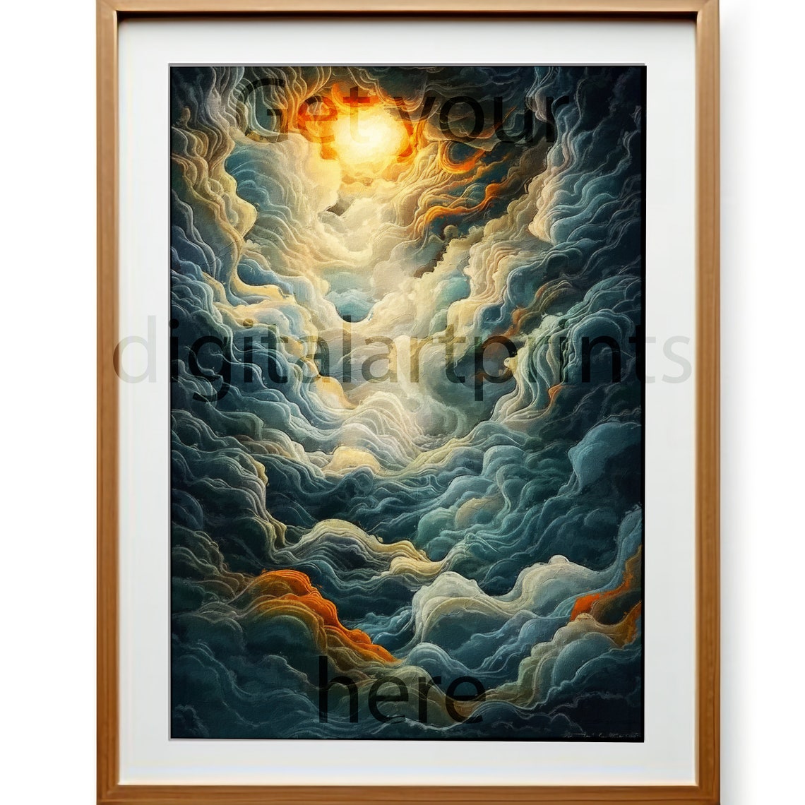 Golden Sun Breaks Through Storm Clouds Surreal Sky Art Print - Image 3