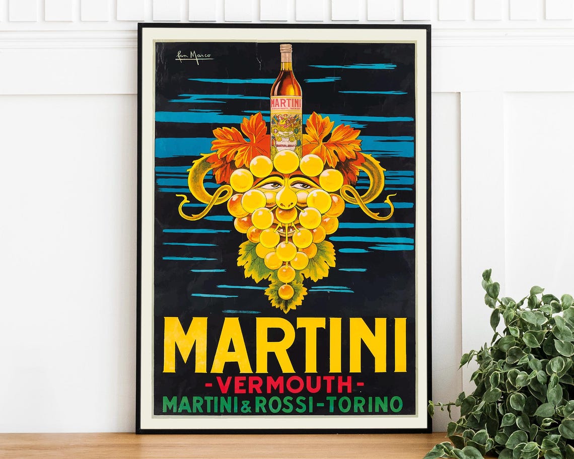 Martini Vermouth Torino Grape Face Bottle Vintage Italian Ad Poster