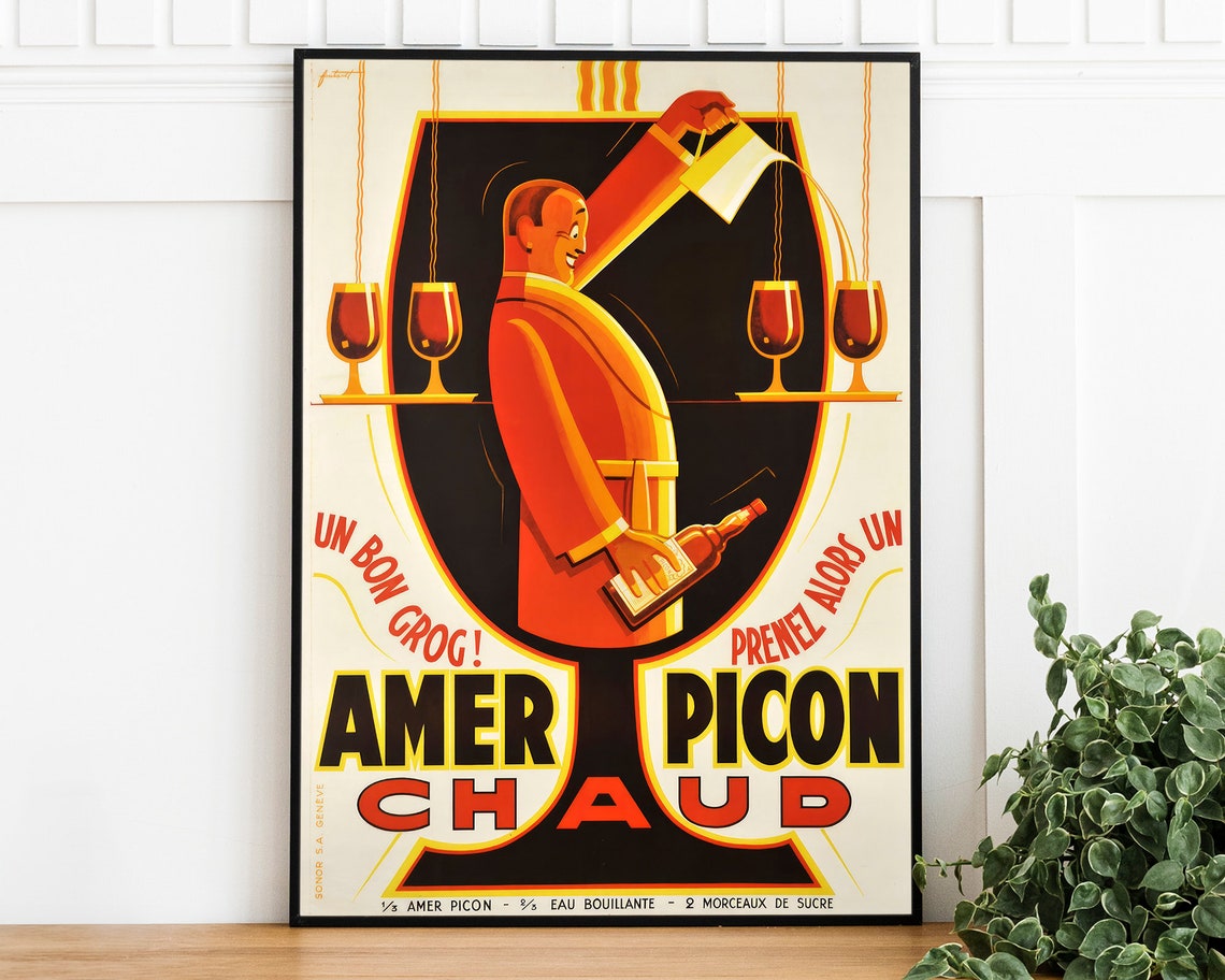 Amer Picon Chaud Un Bon Grog Vintage French Bar Advertising Poster