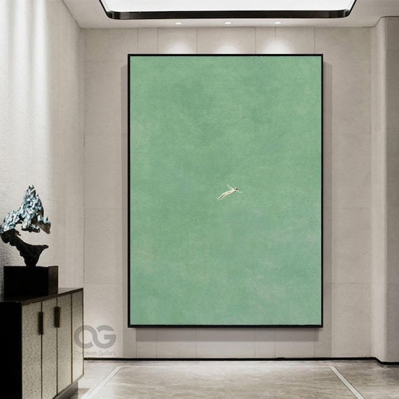Minimalist Green Sea Swimmer Floating Calm Ocean Abstract Wall Art Poster