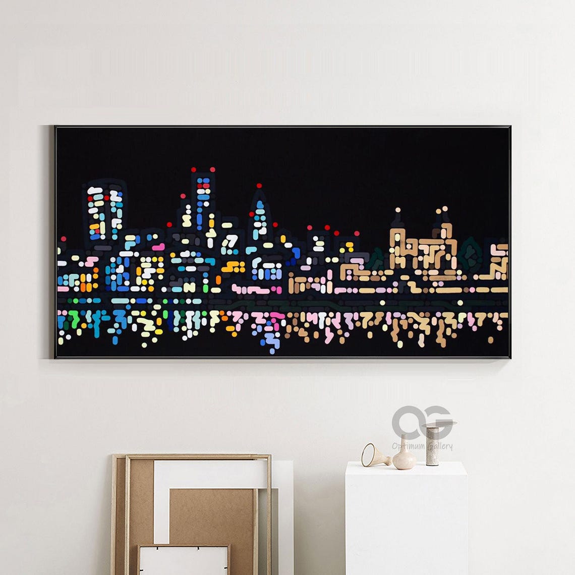 Original Painting On Textured Wall Art Black Painting City Colorful Landscape Painting Living Room Wall Art Urban Wall Art Modern Art - Image 4