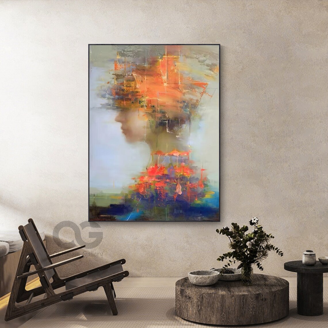Fiery Orange Hair Woman Profile Flame Like Abstract Painted Portrait Poster - Image 2